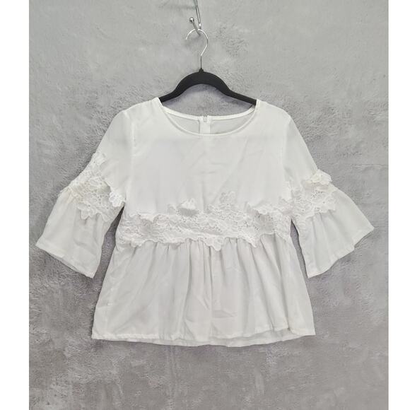Unbranded Tops - Unbranded Women's Top Size Medium White Peasant Ruffle Sheer Floral Shirt Blouse